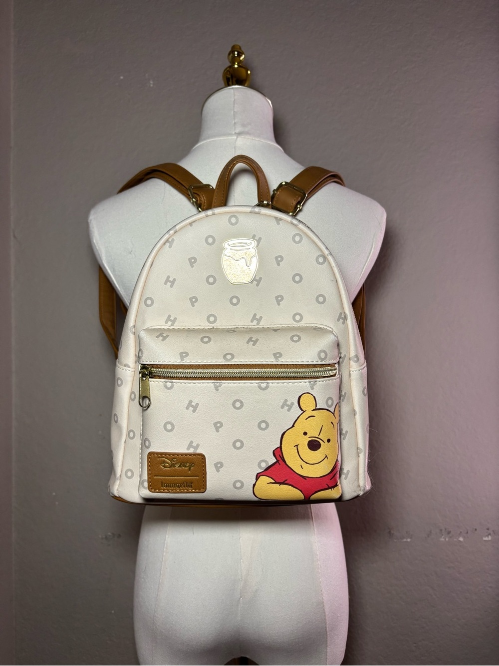 Loungefly Cream Winnie the Pooh Mini Backpack with Tan Straps